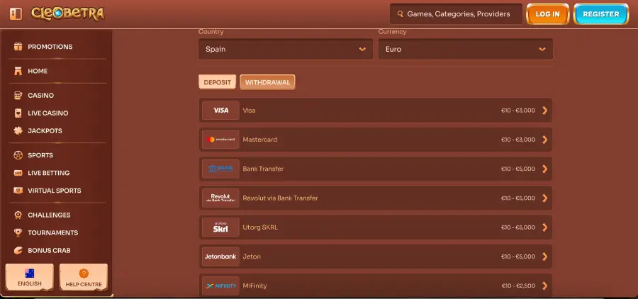 Cleobetra casino App Zahlungsmethoden mit Karten und Krypto auf dem Smartphone